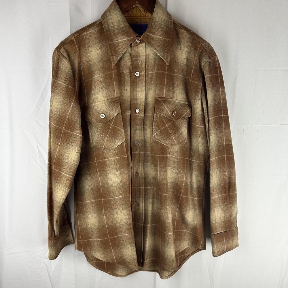 Vintage Ponderosa Shirt‎ Mens Medium Brown Plaid Wool Flannel Lined Korea 70s